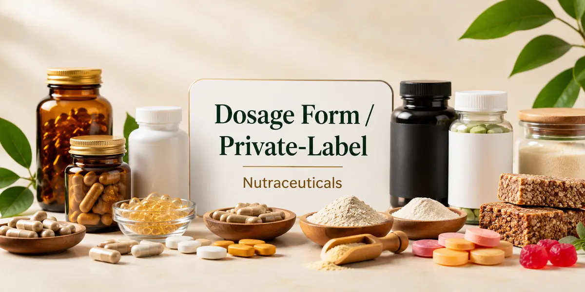 Private-label nutraceutical formats — capsules, tablets, softgels and gummies — supplements buyer guide by VKRUND ENTERPRISE