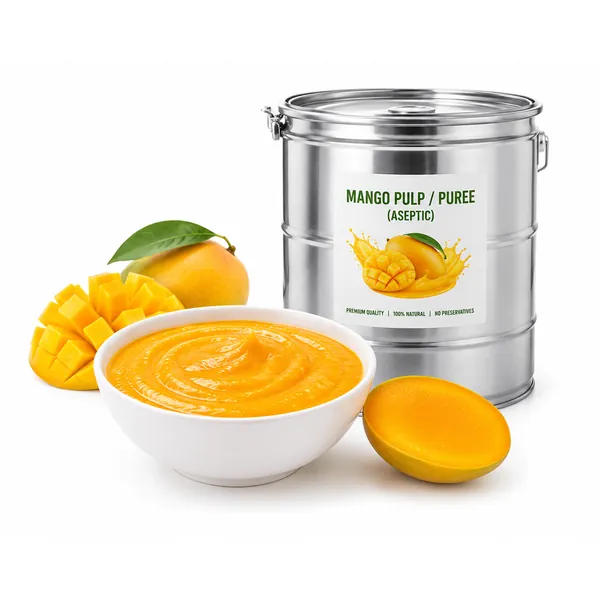 Aseptic mango pulp and puree in 215 kg drums with fresh mango — VKRUND ENTERPRISE, mango pulp exporter from India