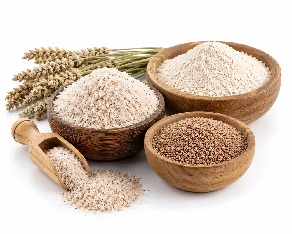 Psyllium husk (isabgol) by VKRUND ENTERPRISE — husk, powder and seeds at 99%+ purity — bulk psyllium exporter & supplier from India