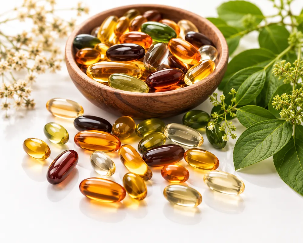 Soft-gel (oil-fill) capsules by VKRUND ENTERPRISE — amber and golden softgels, private-label softgel supplement manufacturer & exporter from India